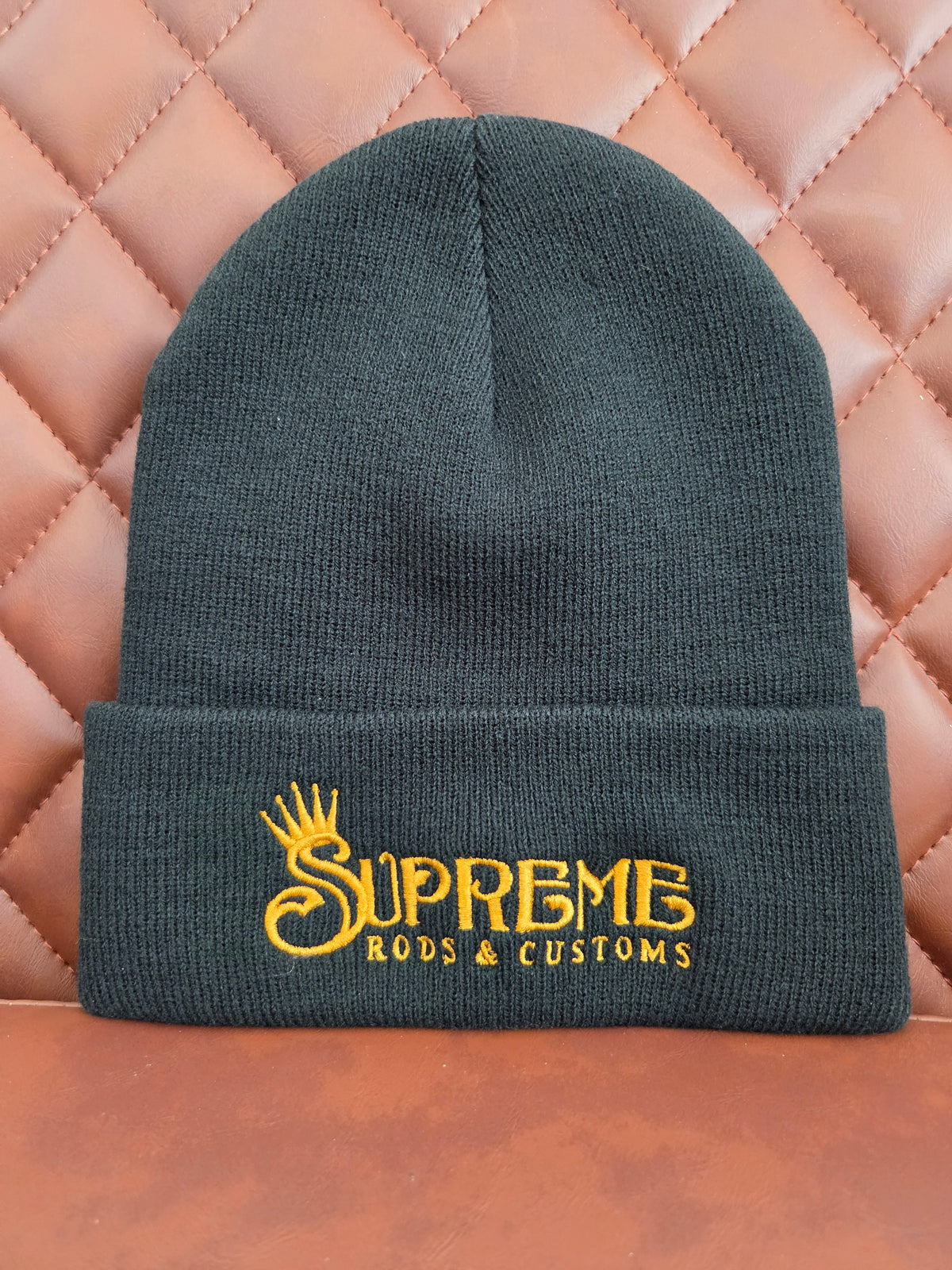 Black beanie with  Hoodrich gold lettering
